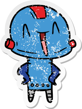 Bir insan tarafından çizilmiş karikatür robotunun sıkıntılı çıkartması.