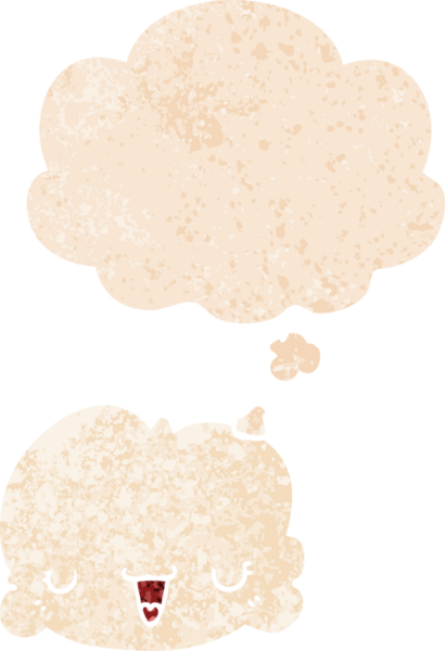 Düşünce baloncuğu ve grunge ile sevimli çizgi film bulutu bir insan tarafından çizilmiş sıkıntılı retro dokuma tarzı