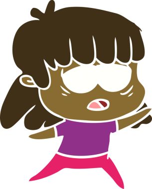 Düz renkli çizgi film. Bir insan tarafından çizilmiş yorgun kadın.