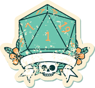 Retro Dövme Biçimi Doğal Bir d20 zar bir insan tarafından çizildi