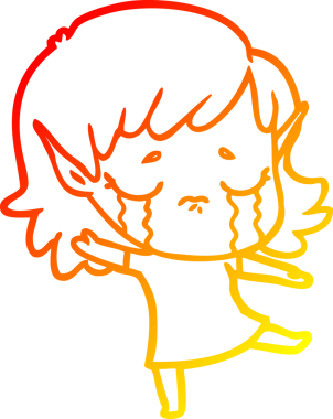 Bir insan tarafından çizilmiş, ağlayan bir elf kızı çizimi.