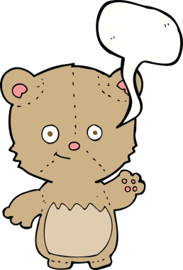 Bir insan tarafından çizilmiş konuşma baloncuğuyla sallanan oyuncak ayı.