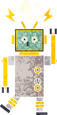 Bir insan tarafından çizilmiş bir robotun retro çizim tarzı karikatürü