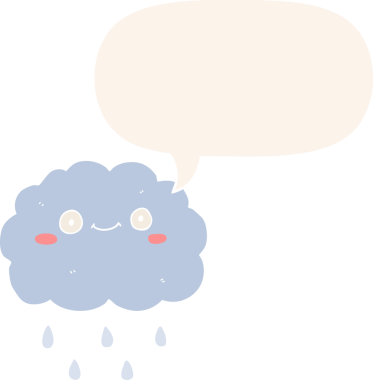 Konuşma baloncuğu olan sevimli çizgi film bulutu bir insan tarafından çizilmiş.