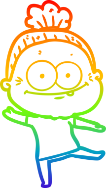 Gökkuşağı gradyan çizgi çizimi Bir insan tarafından çizilmiş mutlu yaşlı kadın