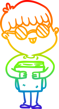 Bir insan tarafından çizilmiş gözlük takan çizgi film çocuğu çizimi.