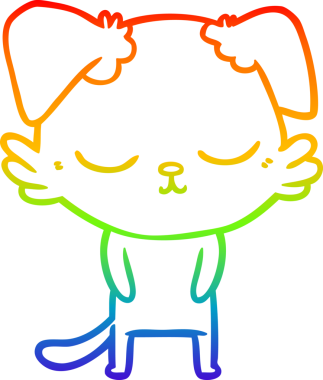 Gökkuşağı gradyan çizimi. Bir insan tarafından çizilmiş şirin bir köpek çizimi.