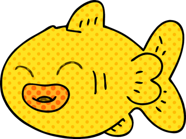 Bir insan tarafından çizilmiş tuhaf çizgi film balığı.