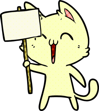 Bir insan tarafından çizilmiş mutlu çizgi film kedisi.