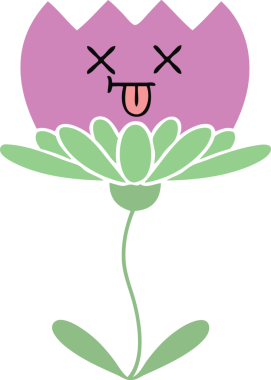 Bir insan tarafından çizilmiş bir çiçeğin düz renkli retro karikatürü