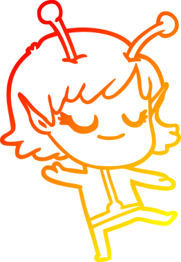 Bir insan tarafından çizilmiş gülümseyen uzaylı kız çizgi filmi.