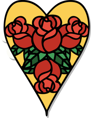 Geleneksel kalp stili dövme çıkartması ve bir insan tarafından çizilmiş çiçekler.