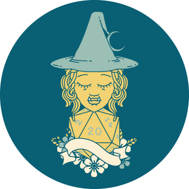 Retro Dövme Biçimi Bir insan tarafından çizilmiş 20 zarlı yarı ork cadı karakteri