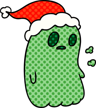 Bir insan tarafından çizilmiş Kawai hayaletinin Noel karikatürü.