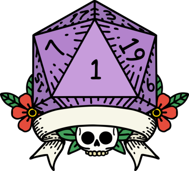 Retro Dövme Biçimi Doğal Bir d20 zar bir insan tarafından çizildi