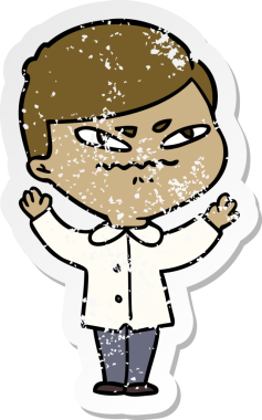 Bir insan tarafından çizilmiş kızgın bir adamın sıkıntılı çıkartması.