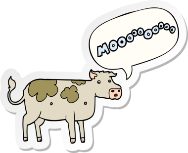 Bir insan tarafından çizilmiş konuşma balonu çıkartmalı çizgi film ineği