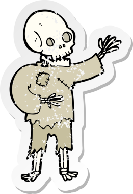 Bir insan tarafından çizilmiş bir iskeletin gerilmiş çıkartması.