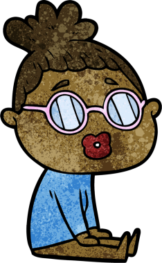 Bir insan tarafından çizilmiş gözlüklü bir kadın.