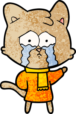 Bir insan tarafından çizilmiş ağlayan kedi çizgi filmi.