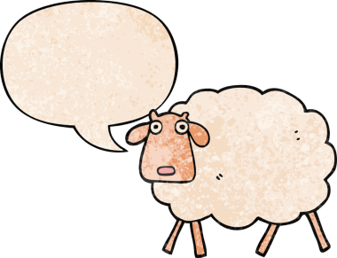 bir insan tarafından çizilmiş, konuşma baloncuklu çizgi film koyunu.