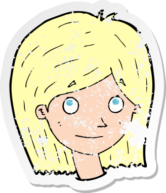 Bir insan tarafından çizilmiş mutlu kadın yüzü karikatürünün gerilimli retro yapıştırması