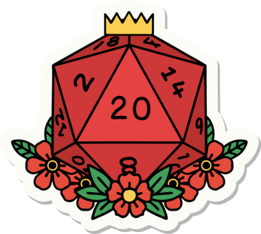 Bir insan tarafından çizilmiş geleneksel bir d20 dövmesi çıkartması.