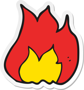 Bir insan tarafından çizilmiş çizgi film ateş sembolünün çıkartması.