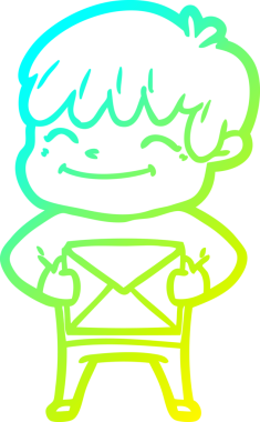 Bir çizgi film karakteri çizen soğuk çizgi bir insan tarafından çizilmiş mutlu çocuk.