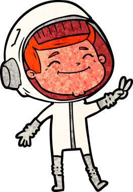 Bir insan tarafından çizilmiş mutlu astronot çizgi filmi.
