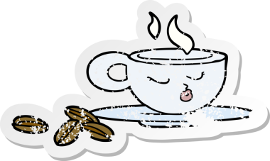 Bir insan tarafından çizilmiş karikatür espresso bardağının sıkıntılı çıkartması.