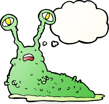 Düşünce baloncuğu insan tarafından çizilmiş iğrenç bir çizgi film sümüklüböceği.