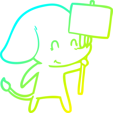 Bir insan tarafından çizilmiş tabelalı şirin bir fil çizimi.