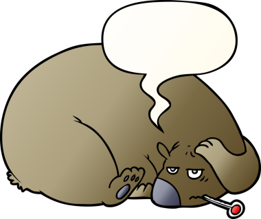 Çizgi film ayısı, kafası ağrıyan, konuşma baloncuğu olan bir insan tarafından çizilmiş yumuşak bir çizgi film ayısı.