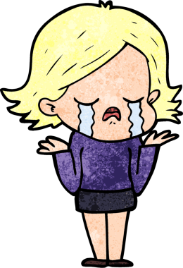 Bir insan tarafından çizilmiş ağlayan çizgi film kızı.