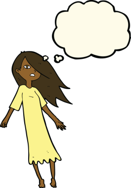Bir insan tarafından çizilmiş düşünce kabarcığı olan bir kız gibi.