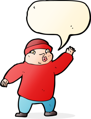 şapkalı adam bir insan tarafından çizilmiş konuşma balonuyla sallanıyor.