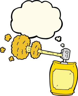 Bir insan tarafından çizilmiş düşünce baloncuklu çizgi film spreyi.