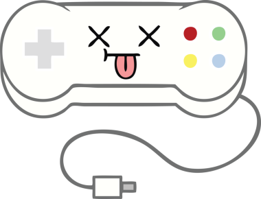 Bir insan tarafından çizilmiş bir oyun denetleyicisinin düz renk retro karikatürü