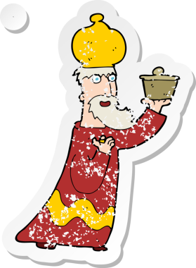 Bir insan tarafından çizilen üç bilge adamdan birinin retro sıkıntılı çıkartması.