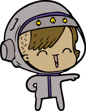 Bir insan tarafından çizilmiş mutlu uzay kızı.