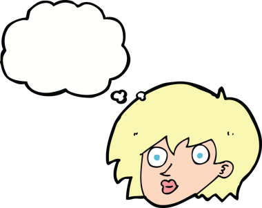 Bir insan tarafından çizilmiş düşünce baloncuğuyla kadın yüzünü şaşırtan çizgi film.