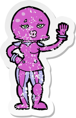 Bir insan tarafından çizilmiş bir kadın astronotun gerilimli çıkartması.