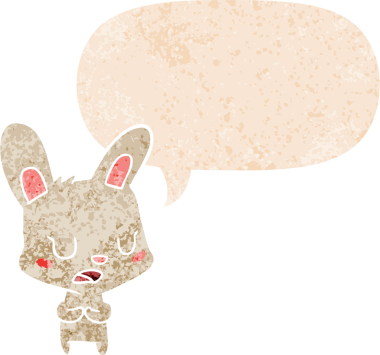 Konuşan çizgi film tavşanı grunge dertli retro tarzı bir insan tarafından çizilmiş.