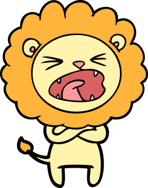 Bir insan tarafından çizilmiş kızgın aslan çizgi filmi.