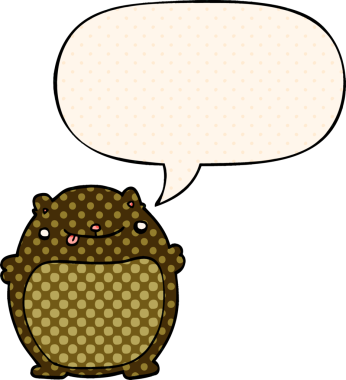 Bir insan tarafından çizilmiş çizgi roman tarzında konuşma balonu olan çizgi film ayısı.