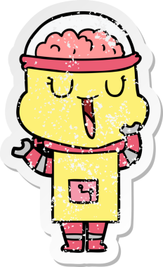 Bir insan tarafından çizilmiş mutlu çizgi film robotunun sıkıntılı çıkartması.