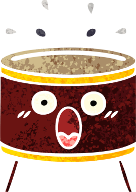 Bir insan tarafından çizilmiş davulun retro çizim tarzı karikatürü