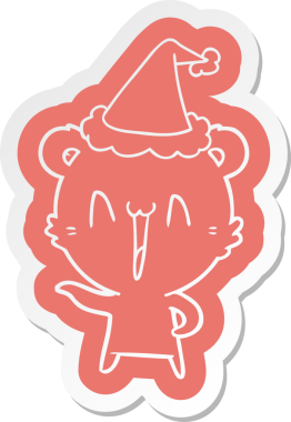 Gülen kutup ayısı garip çizgi film çıkartması Noel Baba şapkası giyen bir insan tarafından çizilmiş.