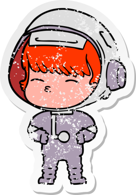 Bir insan tarafından çizilmiş garip bir astronotun sıkıntılı çıkartması.